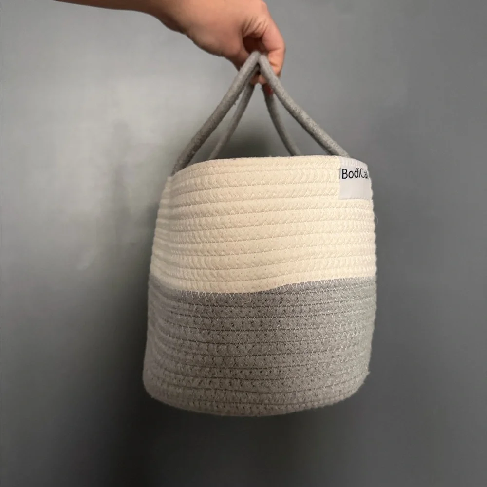 BodiCal Gray and White Woven Cotton Convertible Shower / Baby / Storage Basket